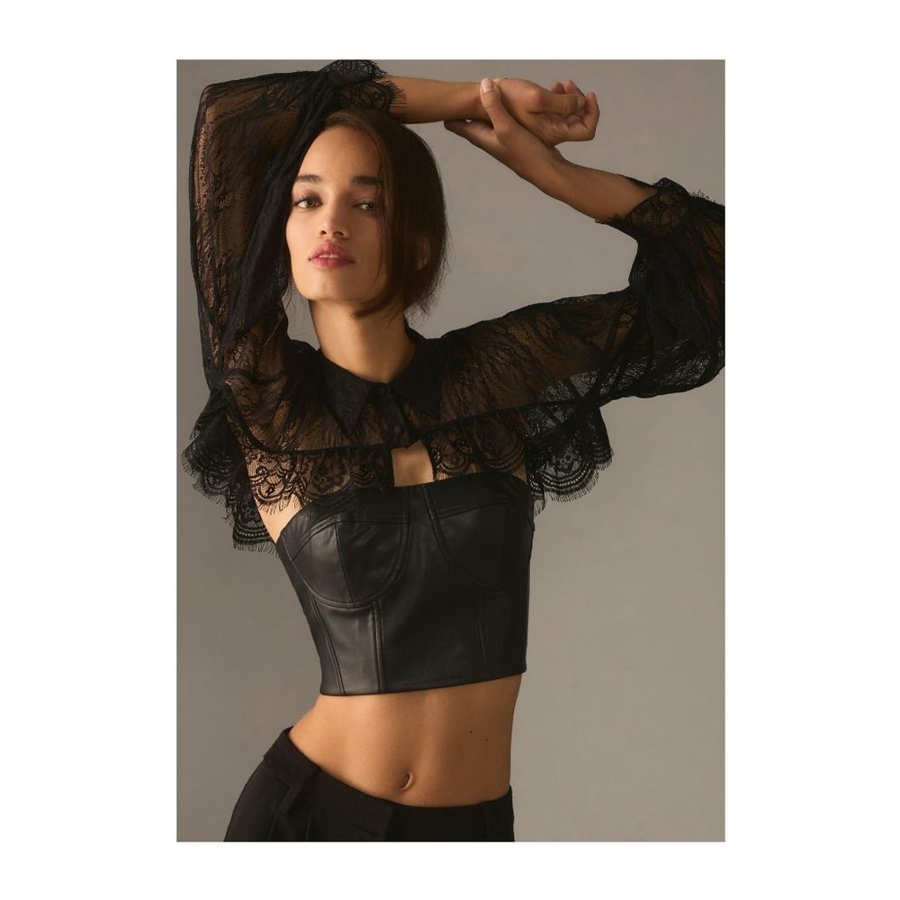 NWT! Anthropologie Mare Mare Black Faux Leather Bustier Top